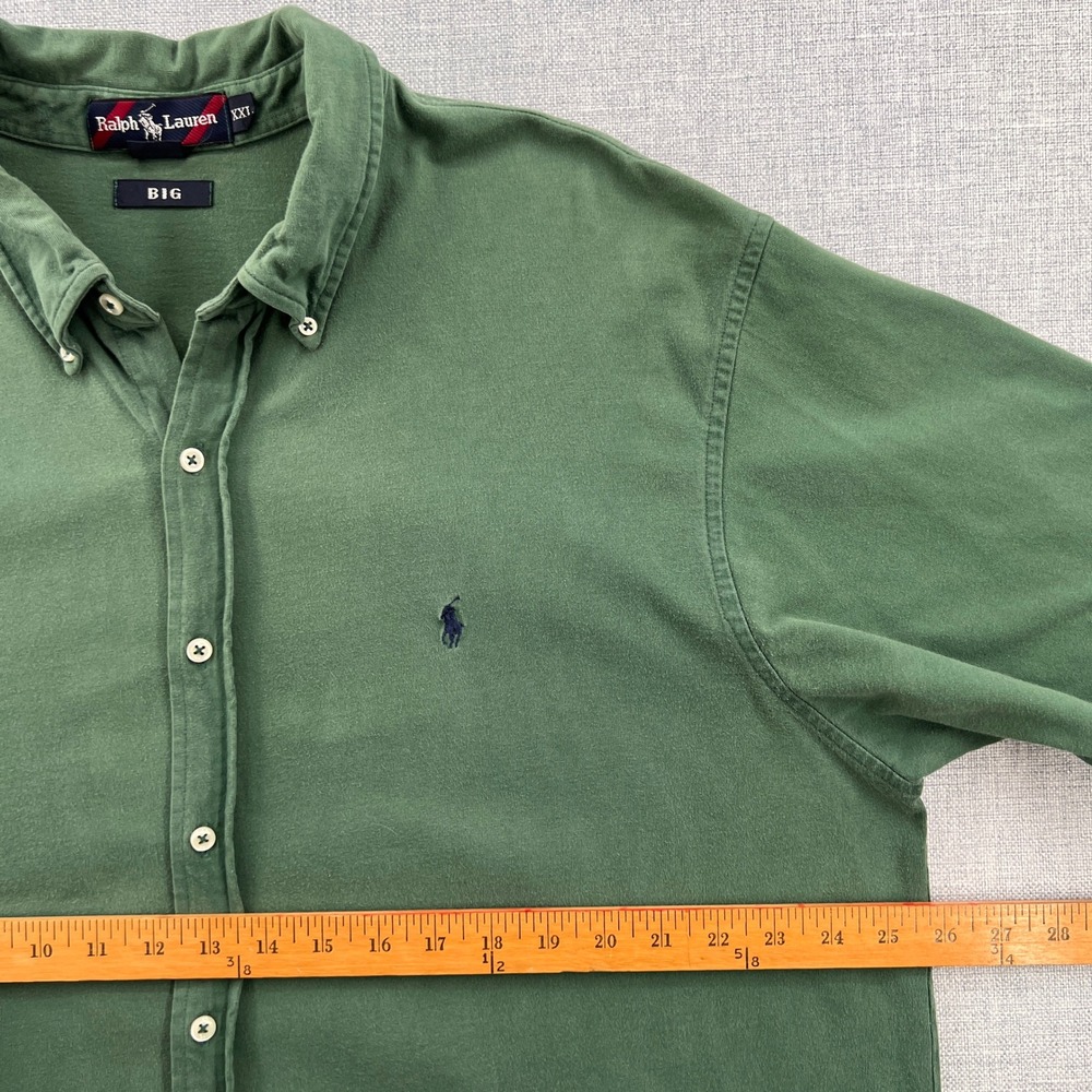 Y2K Ralph Lauren BIG Men XXL Green Long Sleeve Button Down Cotton Shirt Ivy Prep - Picture 6 of 9